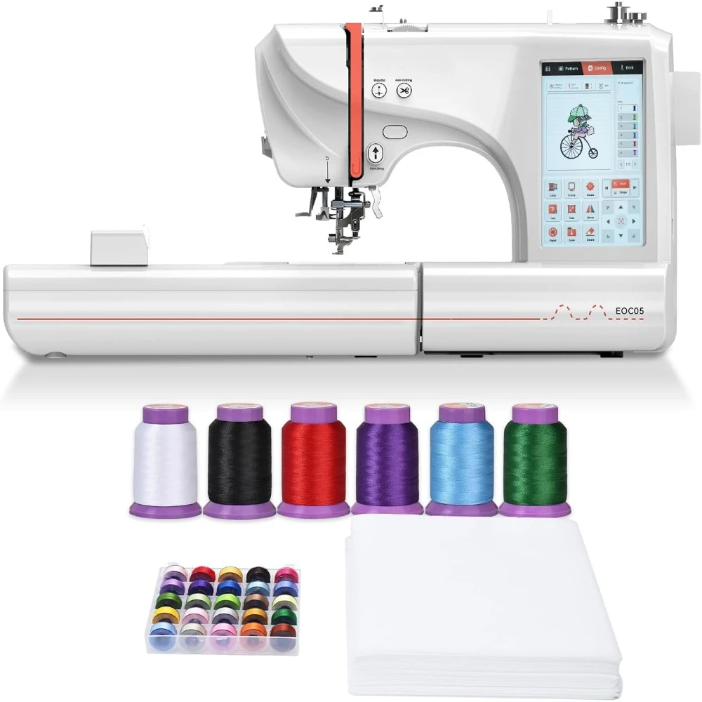 

Computerized Embroidery Machine for Clothing, 4" x 9.25" Large Embroidery Area, 7'' Large LCD Touchscreen for Home Use