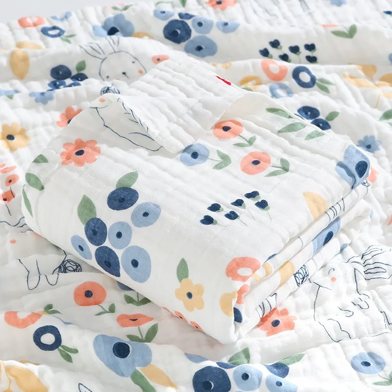 New Breathable Newborn Baby Cotton Six-layer Gauze Printed Muslin Swaddle Blanket Baby Bath Towel Soft & Comfortable 70*90cm - 3