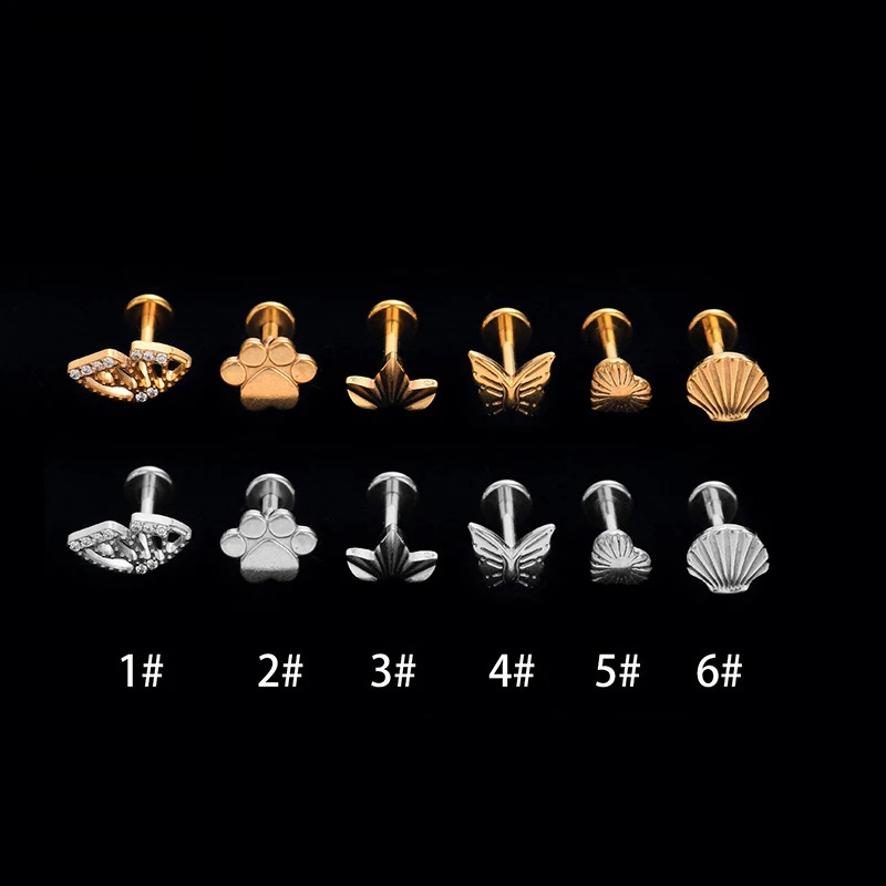 

1PC ATSM F136 Titanium Labret Piercing Lip Stud Internal Thread Studs Earrings Butterfly CZ Helix Cartilage Tragus PIERC Jewelry