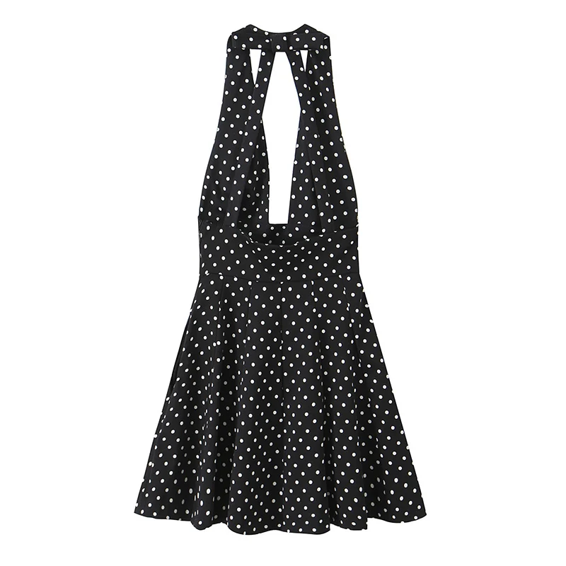 2025 Women Fashion Polka Dot Printed Bow Halter Dress Female Sexy Sleeveless Short Dress Casual Chic Backless Summer Dress