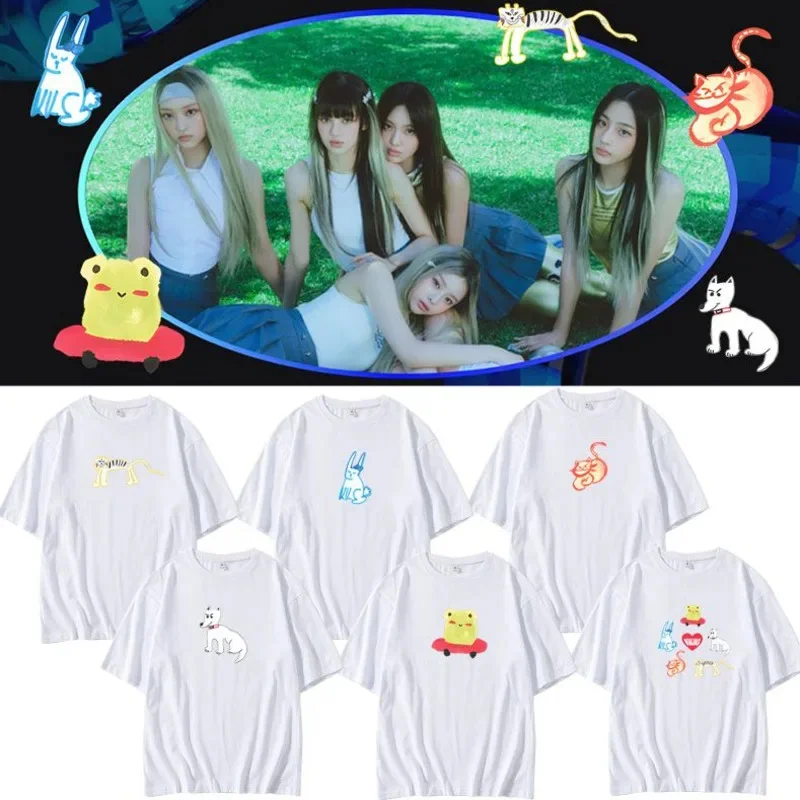 

Kpop NJ корейские футболки, модная летняя одежда, женская черная и белая одежда с принтом, топ с коротким рукавом для отдыха и спорта