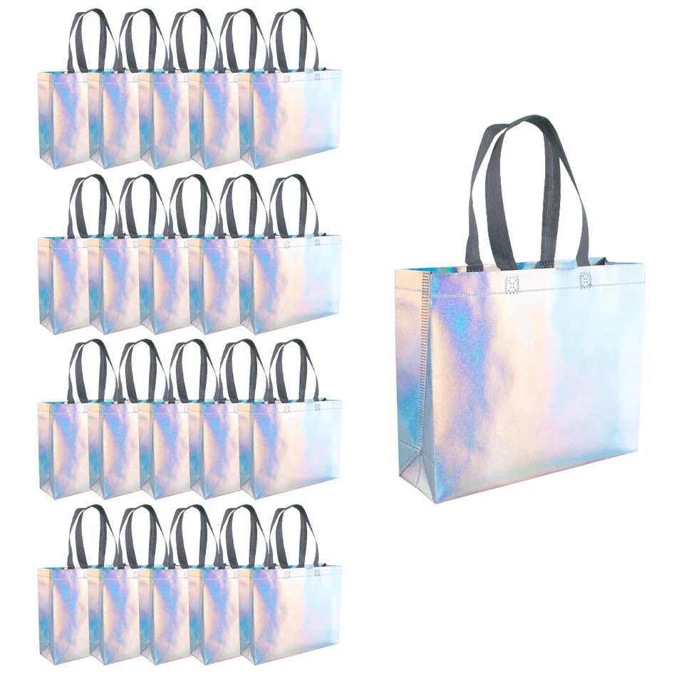 12 Reusable Glossy Gift Bags - Rose Gold, Non-Woven, Foldable Tote Bags For Weddings, Parties, Grocery - View #6
