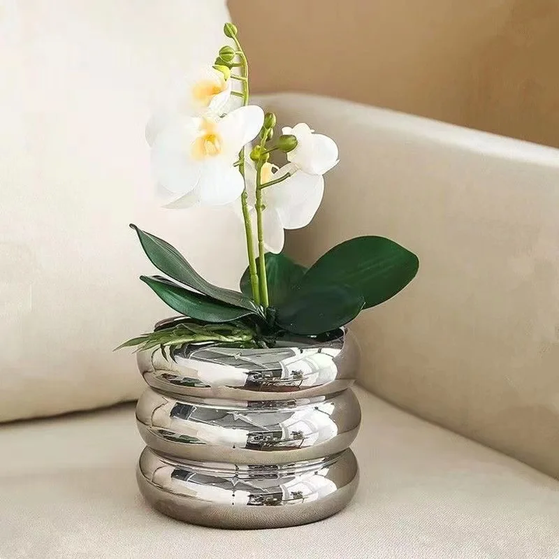 Simple Ceramic Flowerpot Office Desktop Green Plant Flowerpot Wind Silver Small Vase Flower Arrangement Decor Desktop Ornament 3