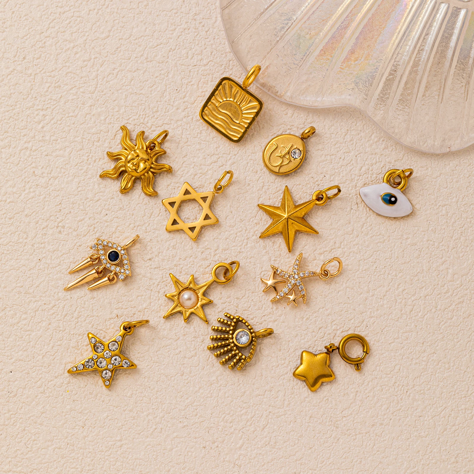 Ins Stil neue minimalistische Sonne Auge Pentagramm Hexagramm Anhänger Charms Schmuck machen Edelstahl Charms