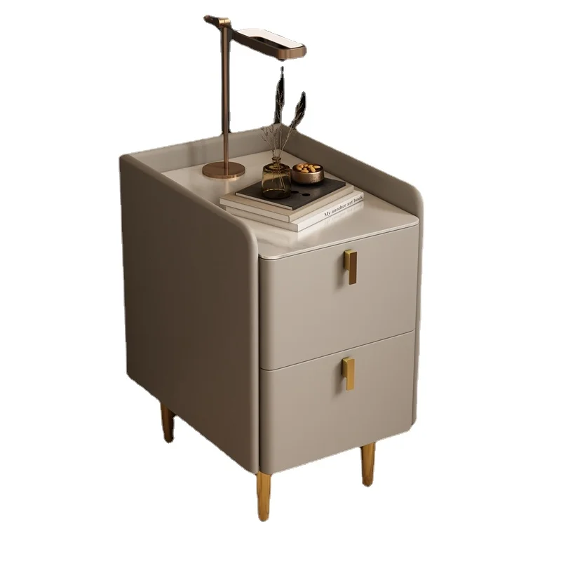 

Hxl Solid Wood Ultra-Narrow Light Luxury Bedside Table Bedroom Rock Plate Small Leather Bedside Cabinet