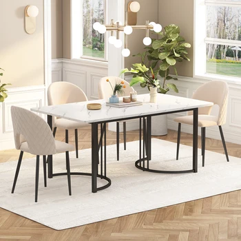 Tavolo da pranzo 140x80 cm tavolo da cucina moderno rettangolare in metallo modello in marmo pranzo piedi regolabili sala da pranzo 1