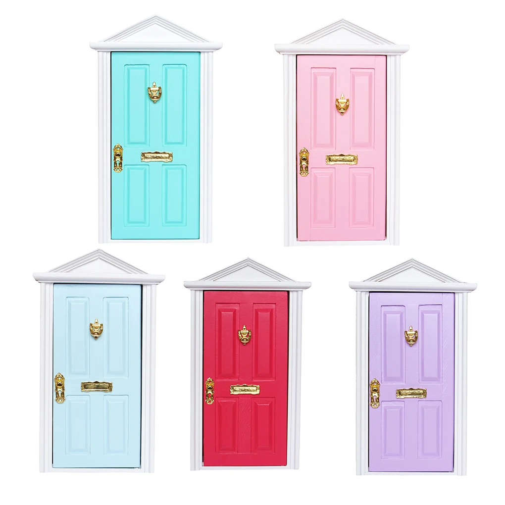 

1 Set Toy House Supply Mini Wooden Doors Miniature Furniture Models for DIY Scene Doll Home Furniture Craft Purple