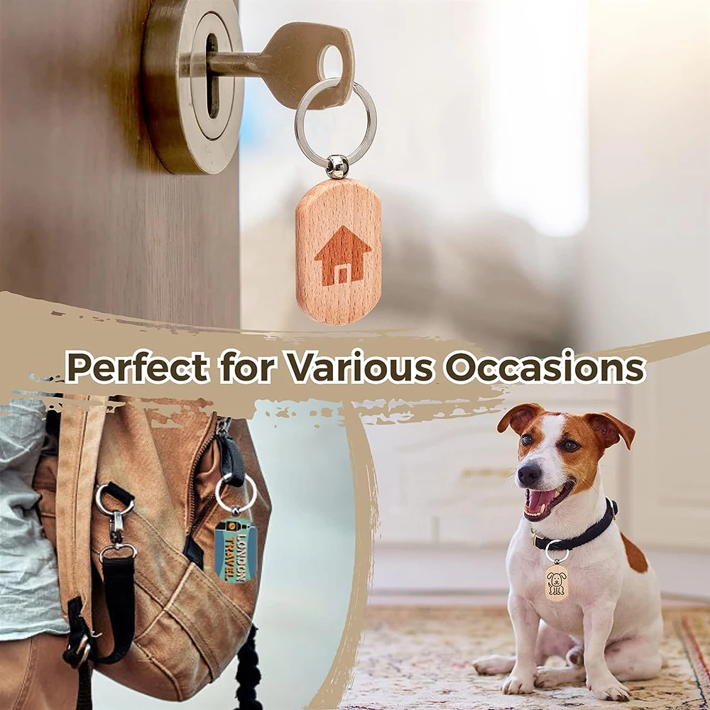 50pcs Blank Wood Keychains for Personalized Crafts Unfinished Rectangular Wood Key Tag Blanks DIY Key Chains