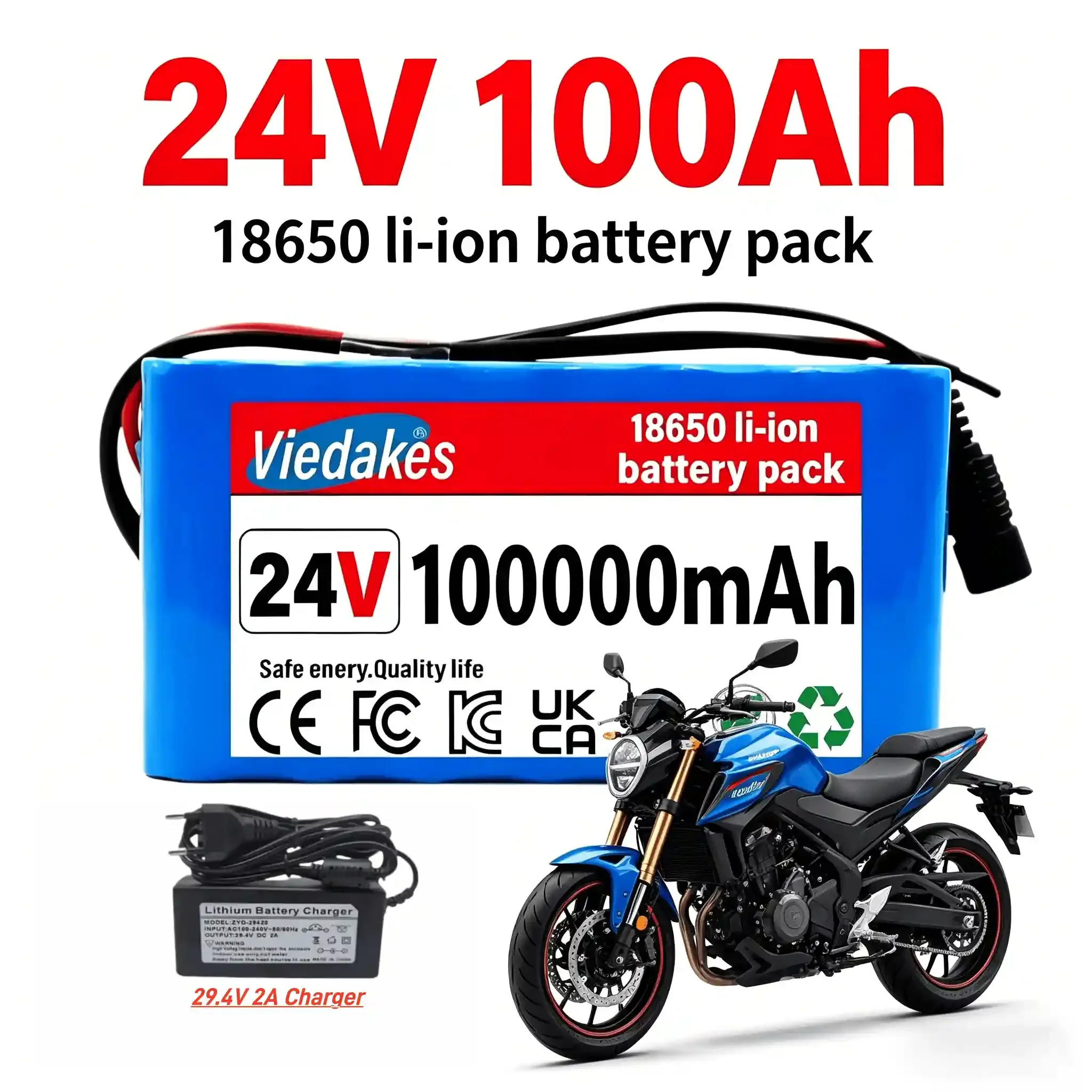 High Capacity 24V 100000mAh 7S3P 18650 Lithium Battery With Built-in BMS Protection Board, 29.4V 2A Charger For Electric Scooter