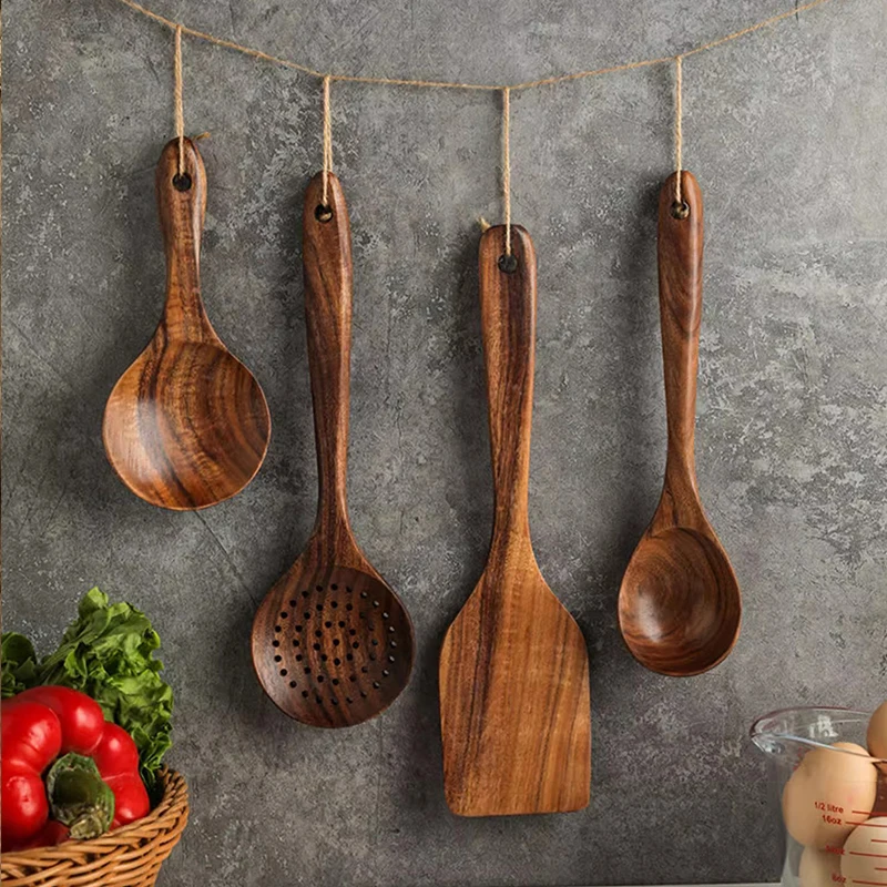 Set Di 2 Spatole In Legno Per Cucina – Utensili Antiaderenti In Wengé, Cucchiaio E Spatola Per Wok, 31 Cm