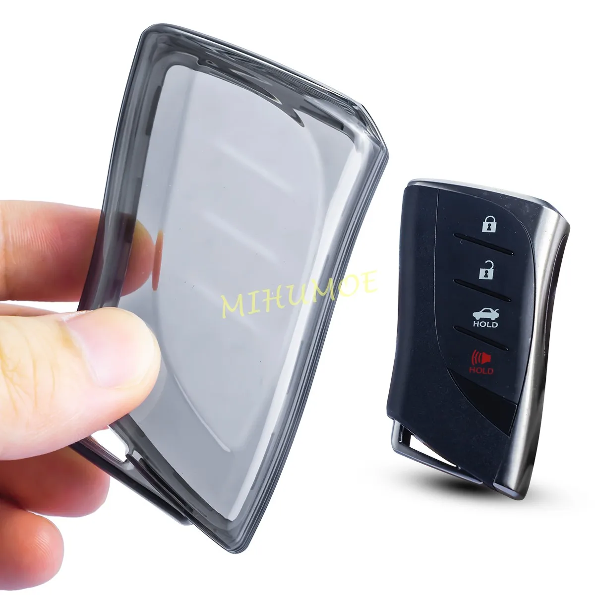 Sleek Black Transparent Car Key Fob Cover with Keychain Attachment