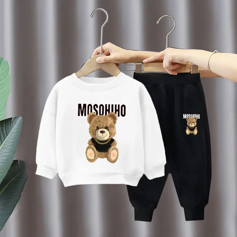 

Boys and Girls Sweater Suit round Neck Sweater Trousers Two-Piece Spring Autumn Fleece-Lined Children's Sports and Leisure Suit