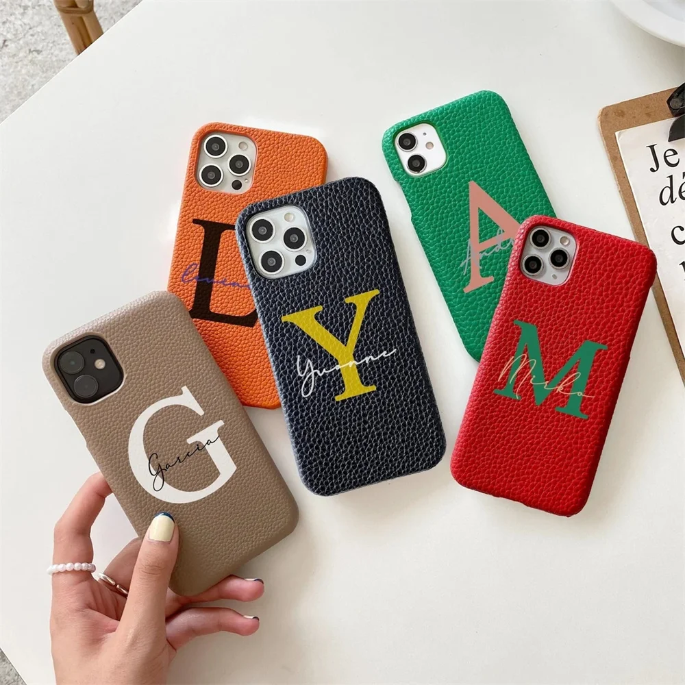 Custom Colorful Name Letters PU Leather iPhone Case For iPhone 14 13 12 11  Pro Max XS XR 7 8 Plus Luxury Cover for iPhone 13 pro - AliExpress