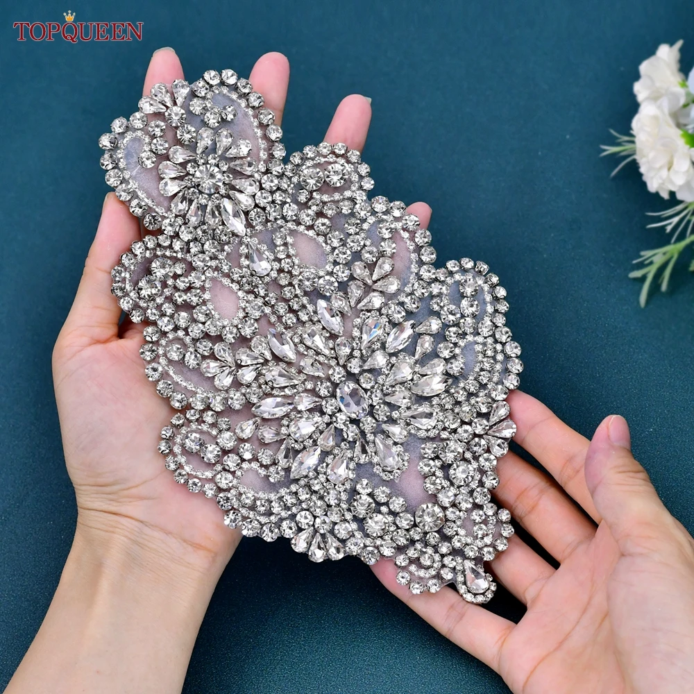 Silver Epaulets Bridal Sew on Applique Epaulets For Women Large Patches Neckline Bead And Rhinestone Patches SP01