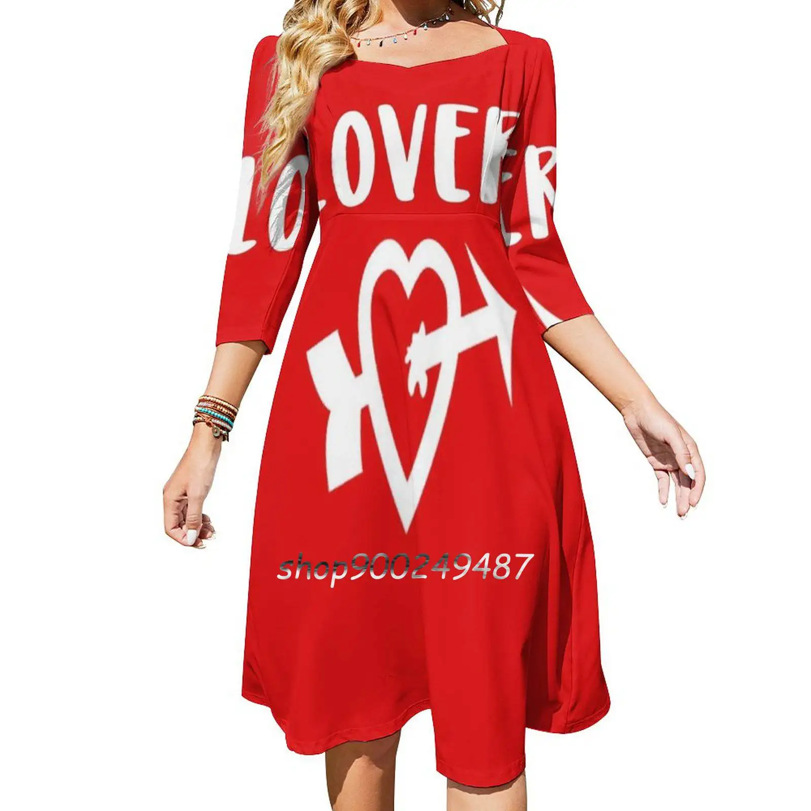 

Милое элегантное платье Lover' A Design для влюбленных, женское корейское милое платье с квадратным воротником, романтичное платье с Купидоном в форме сердца, большой размер