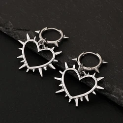 Stainless Steel Thorns Heart Hoop Earrings - Punk Style Jewelry Accessory (Silver color)