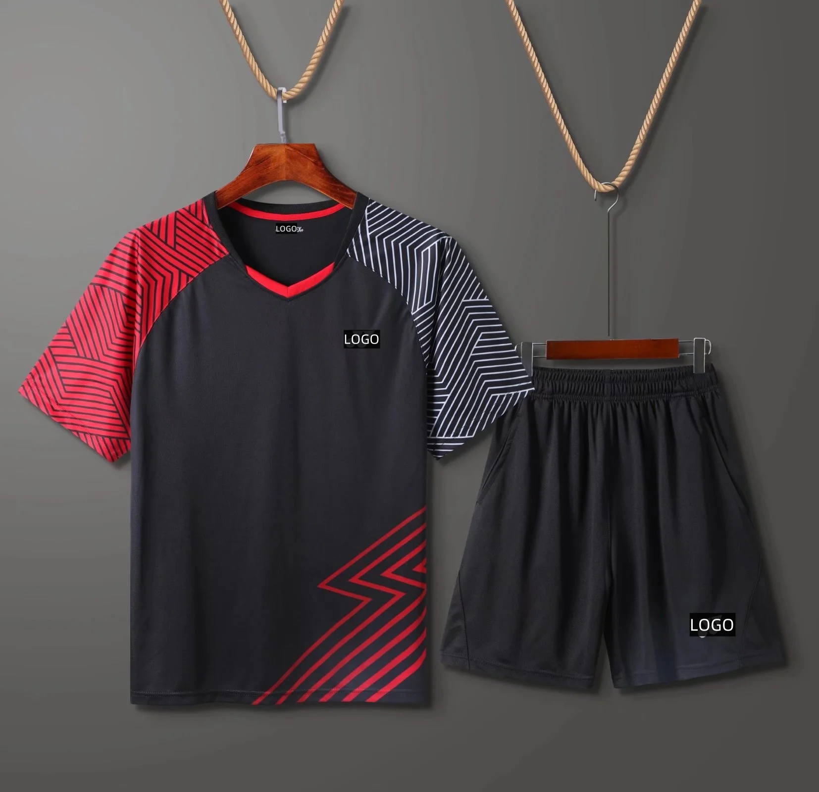 Customized a set of men and women YY badminton T-shirt shorts quick dry breathable V-neck can be printed LOGO