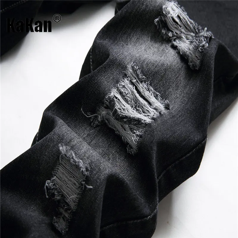Kakan - New European and American Distressed Jeans for Men, Popular Black Hot Selling Straight Length Jeans for Youth K44-872
