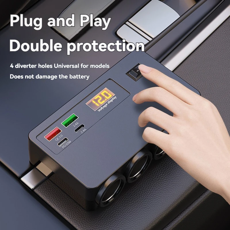 Multi-port QC3.0 PD Car Charger Adapter 4 Expansion Ports 12-24V Car Plug Smart Shunt for Fast Charging