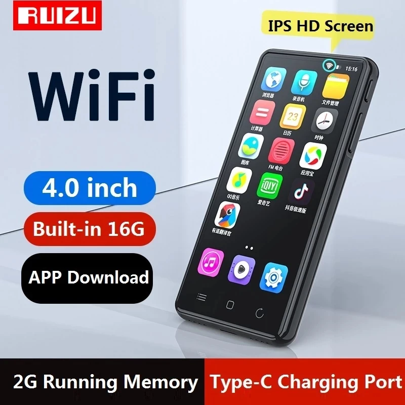 RUIZU H8 Android WiFi MP4 плеер Bluetooth 5 0 полный сенсорный экран 4 дюйма 16 Гб музыкальный видео