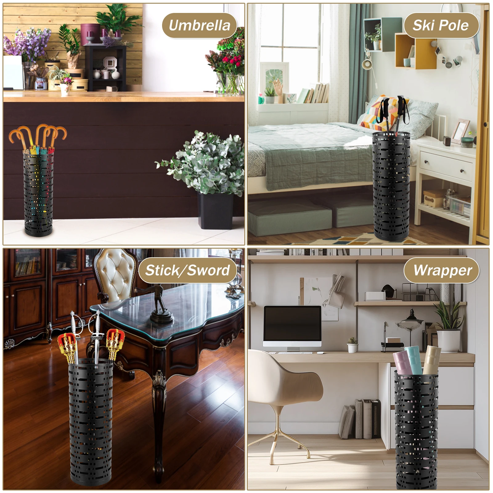 Umbrella Storage Rack Round Metal Umbrella Standing Holder Box Hollow Walking Sticks Storage Bucket for Indoor Home Office