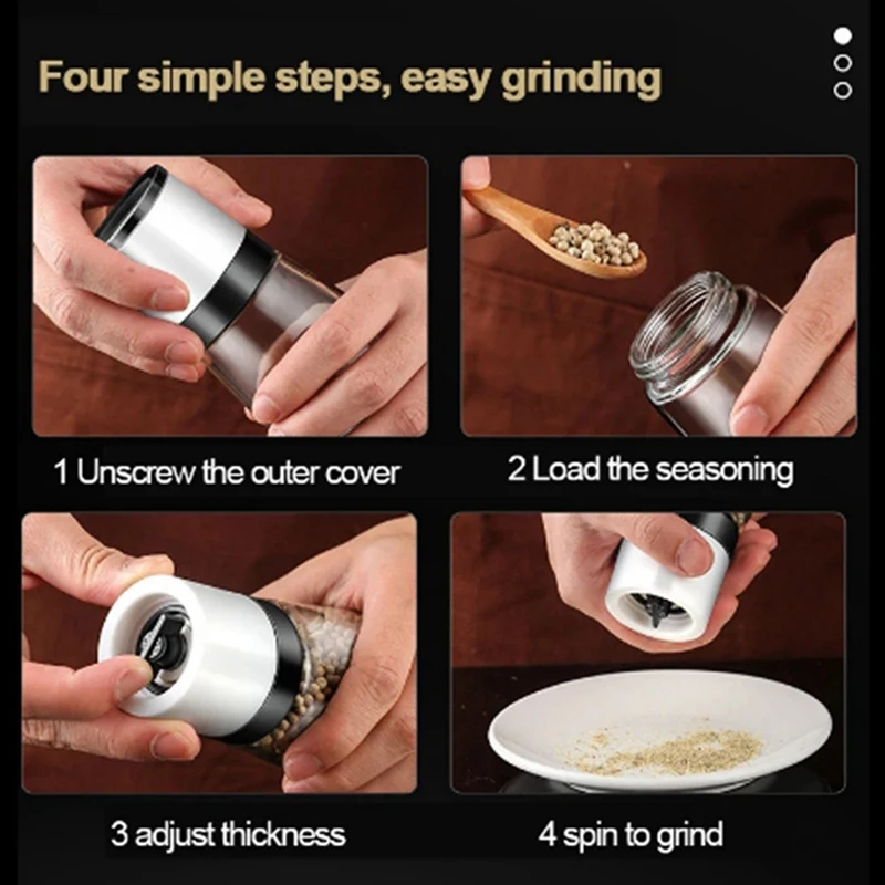 Manual Salt Pepper Grinder Transparent Glass Grinder Peppercorn Seasoning Bottle Kitchen Gadgets