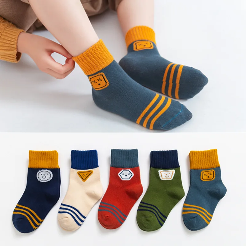 

5 Pairs/lot 1-12Y Autumn Cute Baby Girls Socks Rainbow Stripes Cotton Children socks Infant Toddler Boy Socks Kids Calcetines