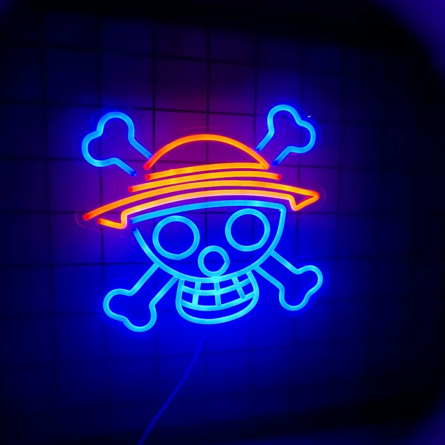 One Piece pirate Luffy hat logo neon sign