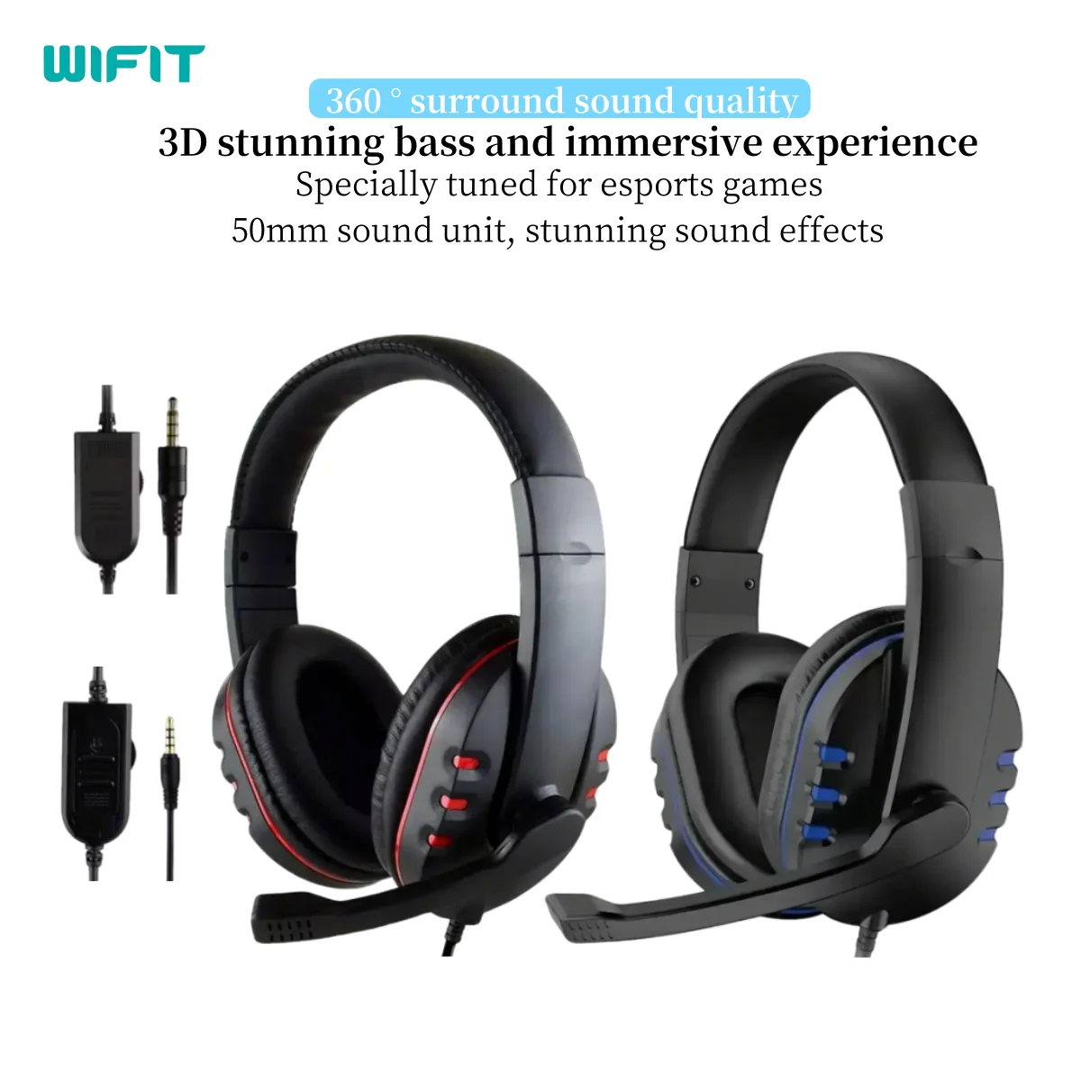 سماعات ألعاب سلكية WIFIT مع مقبس 3.5 ملم مناسبة لأ...