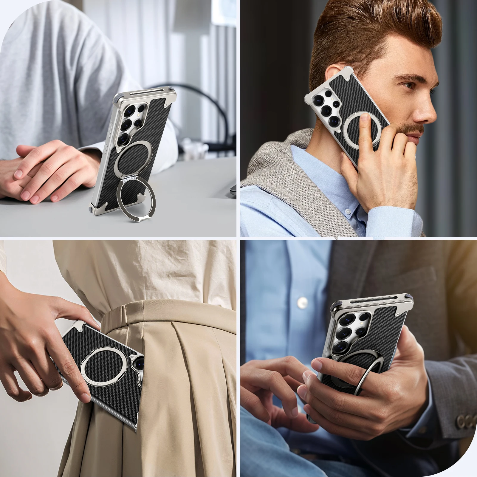 Eary for Samsung Galaxy S25 Ultra Phone Case With 360 Rotate Magnetic Stand Carbon Fiber Cover MagSafe Military-Grade Drop Shell