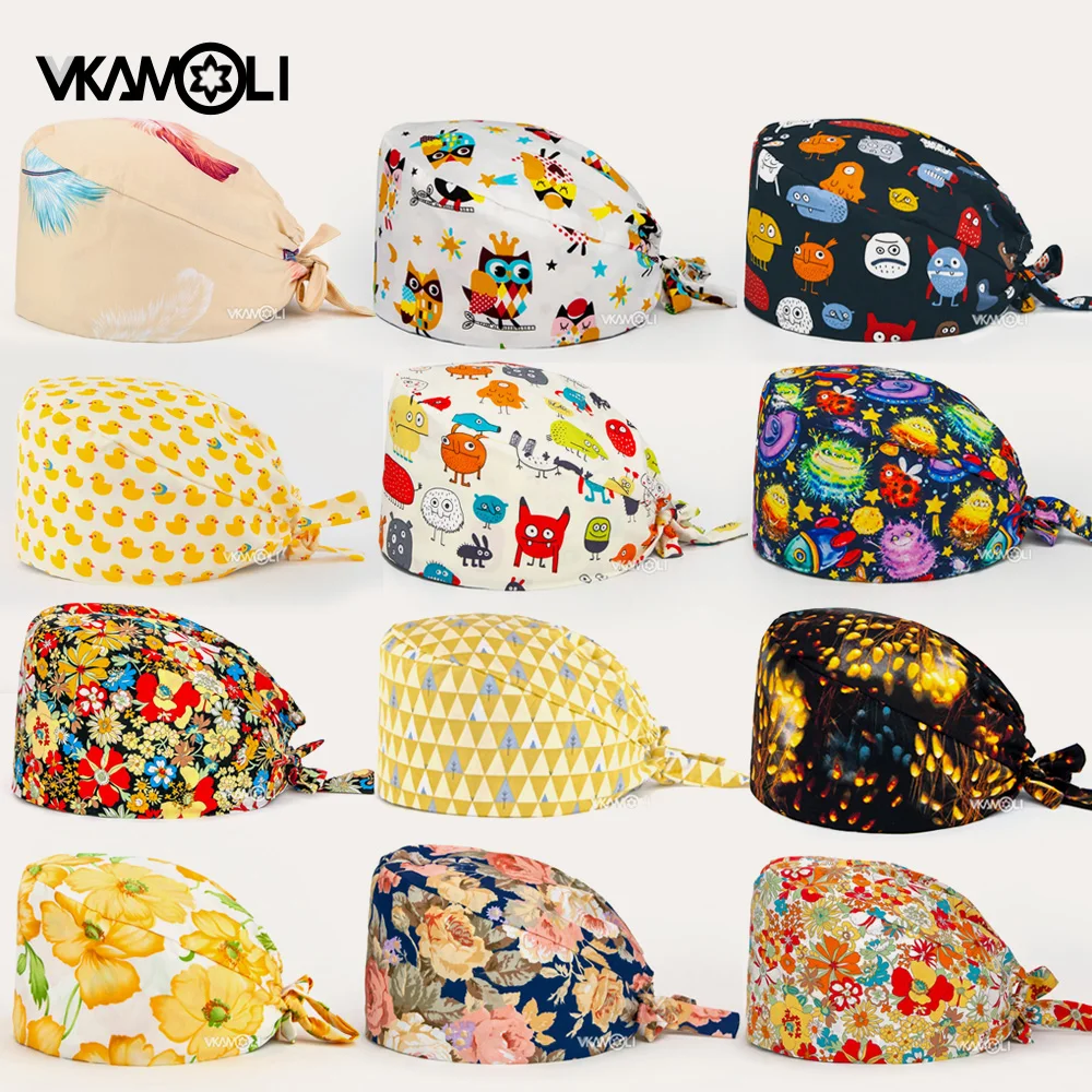 Unisex Health Workers Frosted Hat Lab operator work cap Beauty salon Print Hat adjustable Scrub Cap working Clean hat