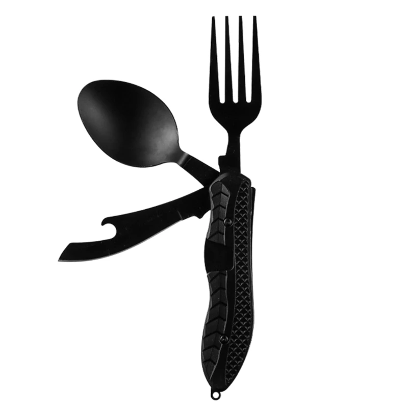 4 in 1 Folding Utensil Set Foldable Fork Knife Spoon Bottle Opener Comb Camping Cutlery for