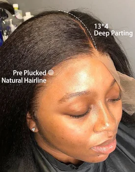 Kinky Straight 13x4 Lace Front Wigs Human Hair For Women Brazilian 4x4 Transparent Lace Closure Wigs Yaki Human Hair Wigs 2