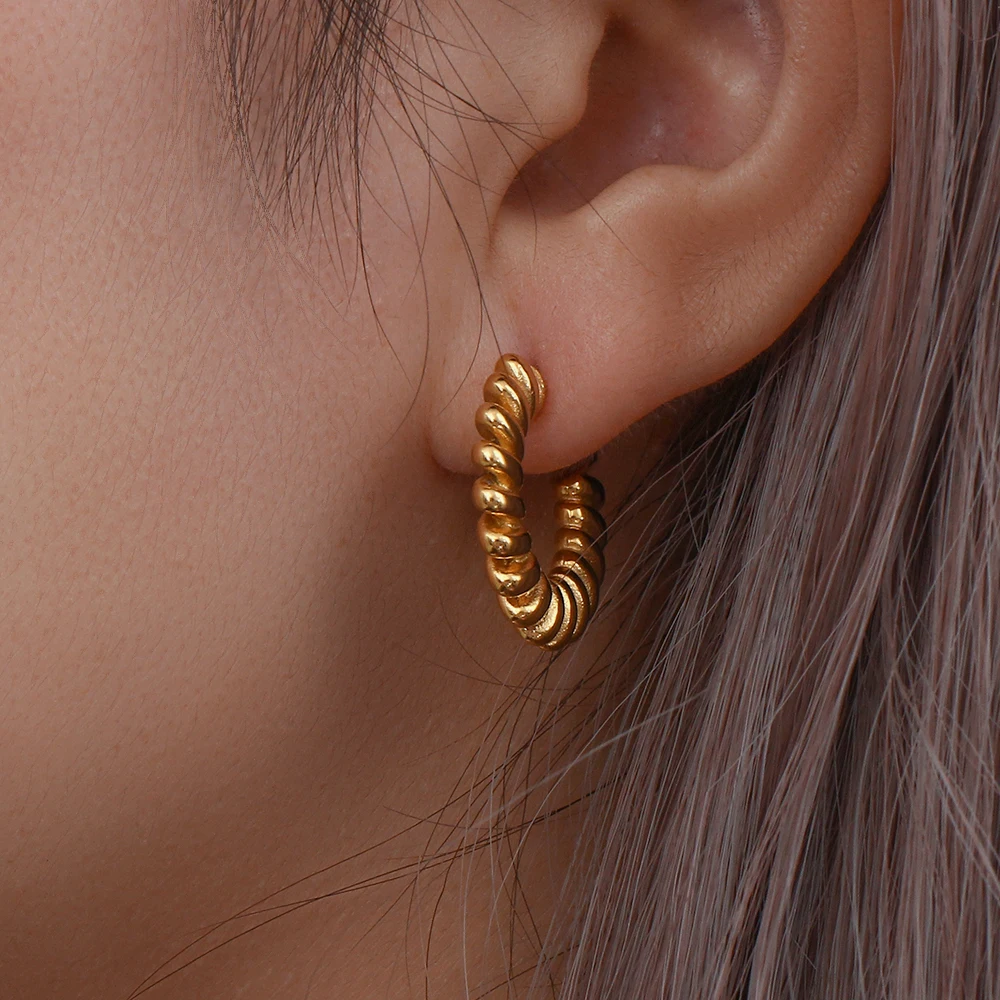 New Arrival Minimalist Twisted CC Earrings 18K Gold Plated Titanium Steel  Waterproof Hoop Earrings for Women Jewelry Accessories