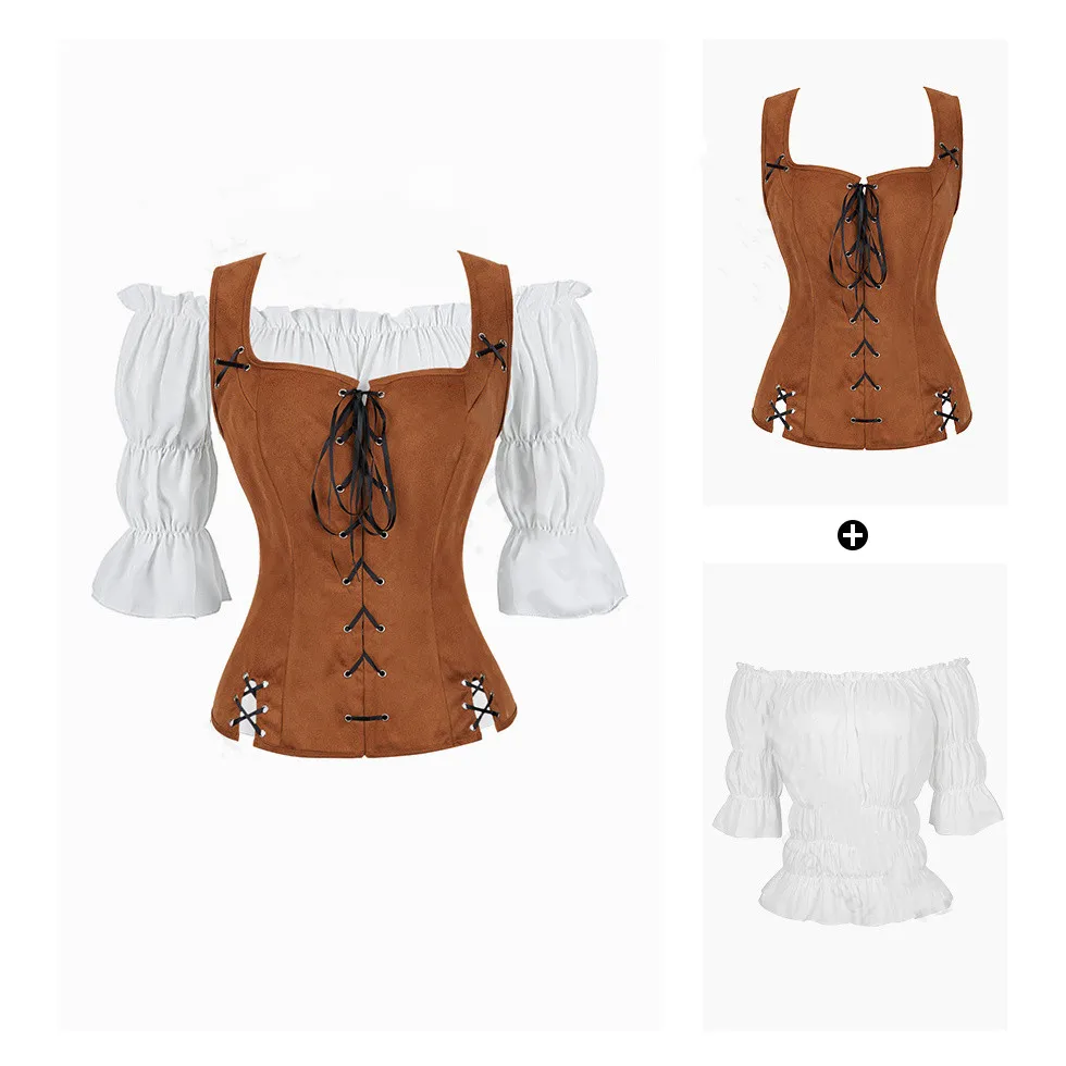 Camicetta Gotica Rinascimentale Da Donna Per Cosplay Pirata, Maniche Svasate, Spalle Scoperte - Costume Medievale Vittoriano