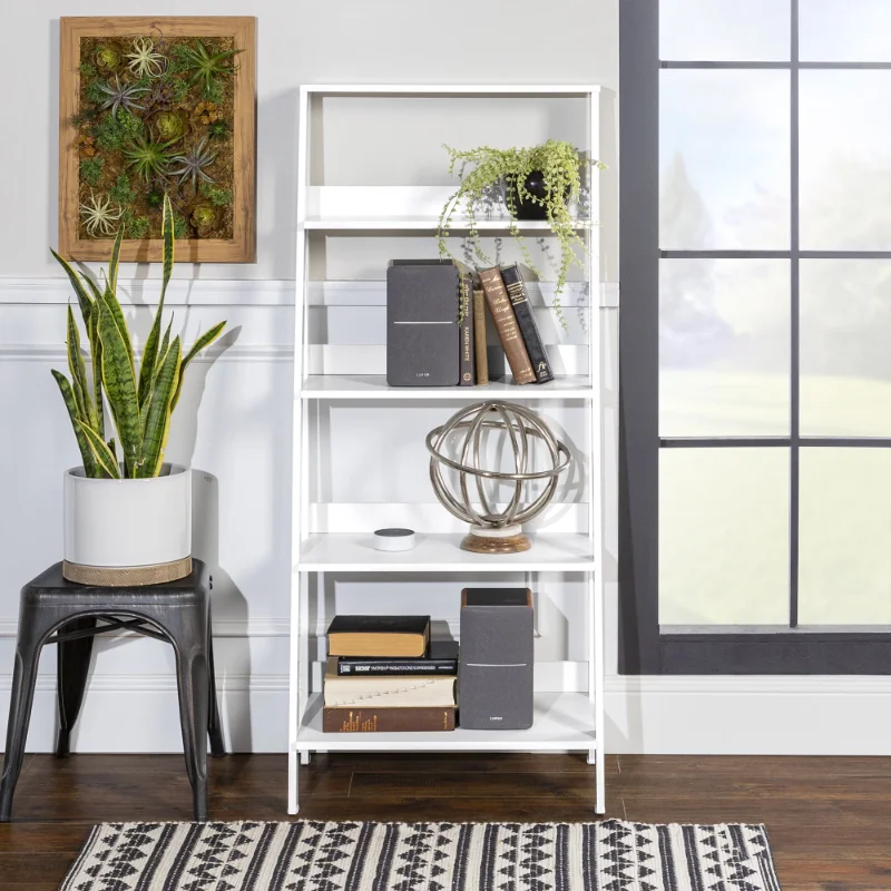 

4-Shelf Wood Leaning Ladder Bookcase, White bookshelf bookshelf storage
