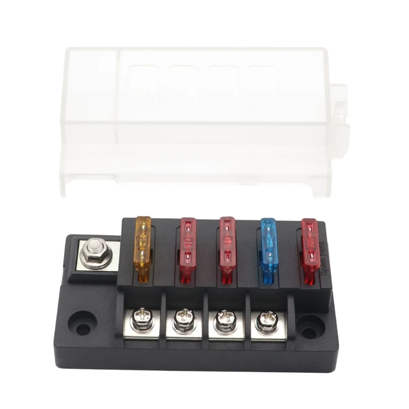 Fuse Box Holder Fuse Box Marine Fuse Block 4 Way 32V Fuses Box Fuses Block 4 Circuit with Negative Bus Waterproof Box for 12V/24V Automobile