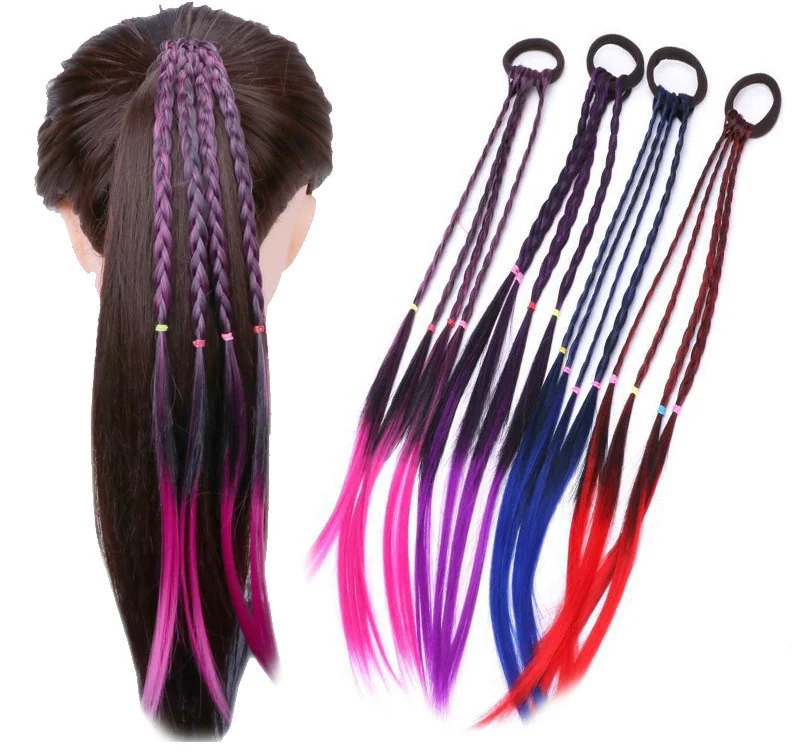 Neue Mädchen bunte Perücken Pferdes chwanz Kinder Haarschmuck Stirnband Haarschmuck Stirnbänder Gummibänder Schönheit Haar bänder Kopf bedeckung – Detail 1