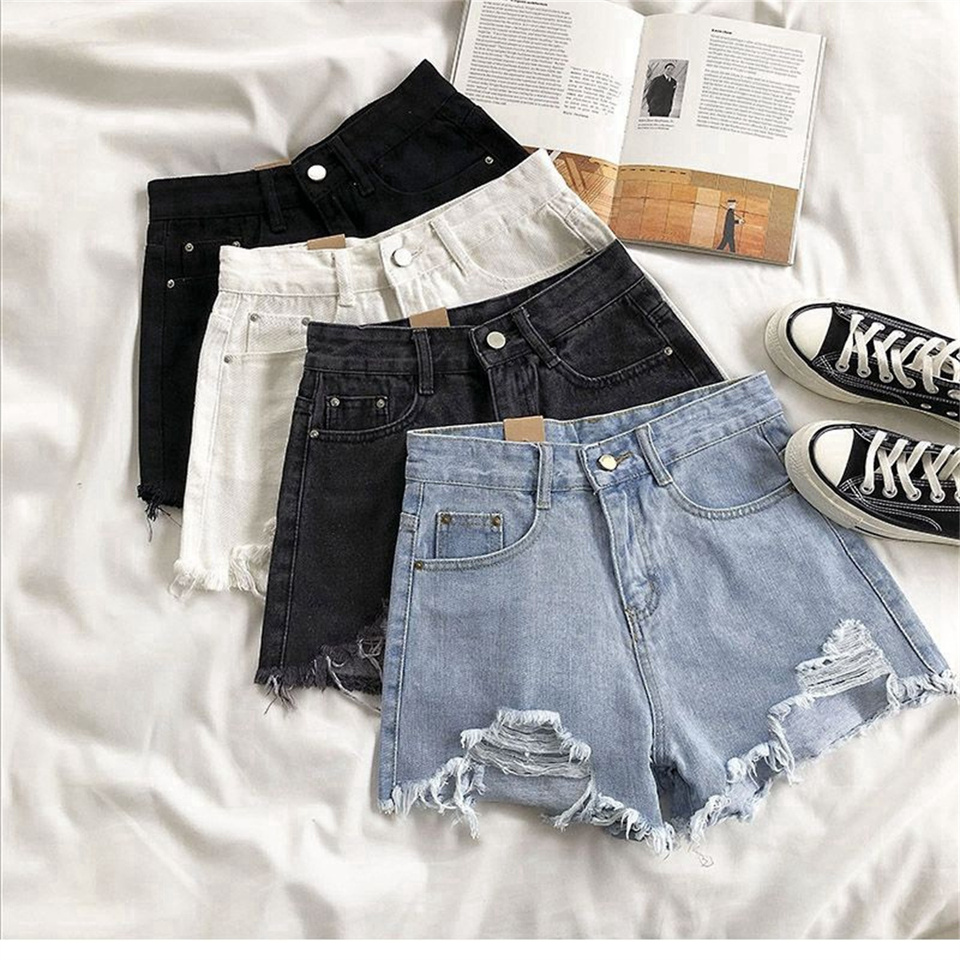 Summer Denim Shorts For Women High Waist Ripped Wide Leg Korean Short Jeans Button Hot Pant Street Casual All-match Trousers Y2k
