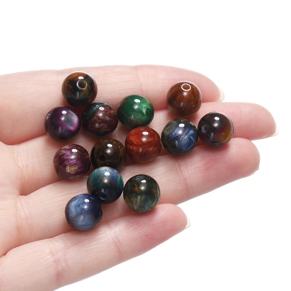 Glitter Cat Eye Resin Beads - Round Loose Beads