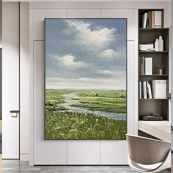 Disegnato a mano moderno e minimalista soggiorno pittura acrilico spesso su tela arte prati paesaggio pittura parete pitcure per camera