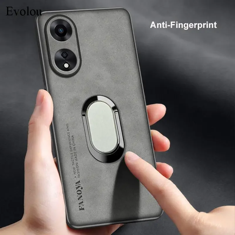 Sheepskin Leather Magnetic Ring Stand Holder Case with Soft Silicone and Lens Protection – Shockproof Cover