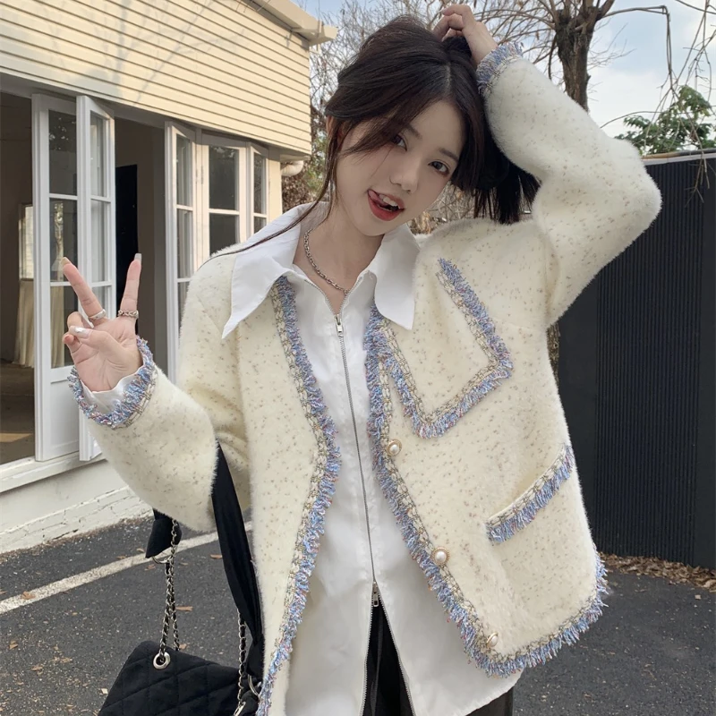 Women Jacket French Soft Sticky Knitted Cardigan Female Classy Jacket Autumn and Winter Casual Chic Pretty Jacket for Women