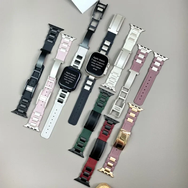 

Ремешок для Apple Watch Ultra Band 49 мм 45 мм 44 мм, мягкий силиконовый браслет из нержавеющей стали для iwatch Ultra 2 9 8 7 6 5 4 3 se Band