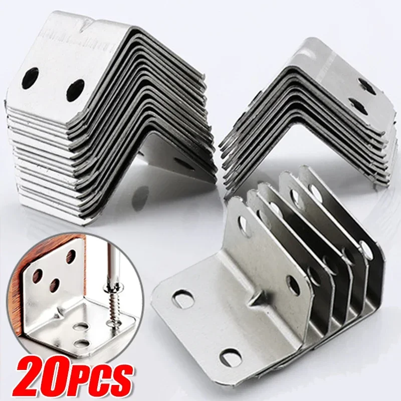 20pcs Stainless Steel Corner Bracket 90 Degree Right Angle Fixed L Bracket for Wood Furniture Cabinet Connector Accessories