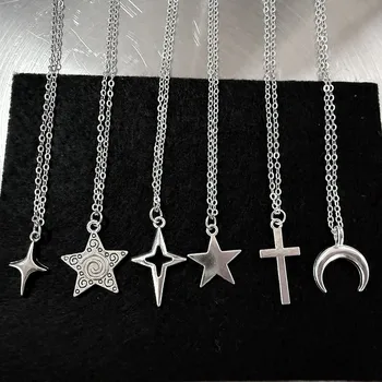 Y2K Star Cross Charm Necklace Unisex Grunge Punk Fashion Jewelry Pendant Accessory for Women And Men 45cm 1