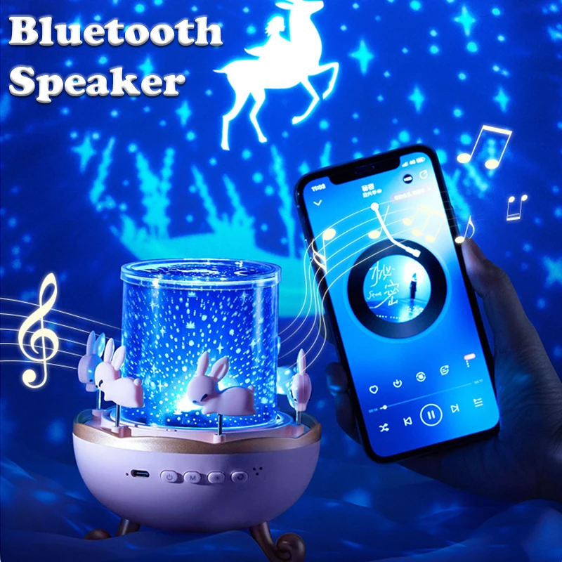 

Cute Rabbit 360° Rotate Stars Projector Galaxy Light Bluetooth Speaker Led Night Lamp Bed Room Decorative Friend's Birthday Gift