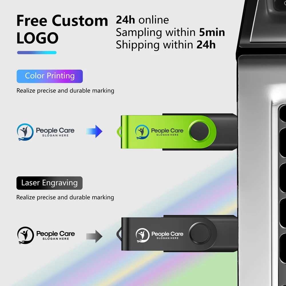 1개 무료 로고 증정 녹색 회전형 펜 드라이브 TYPE-C 2 in 1 USB 플래시 드라이브 8GB 128GB 녹색 휴대폰 고속 메모리 스틱 4GB