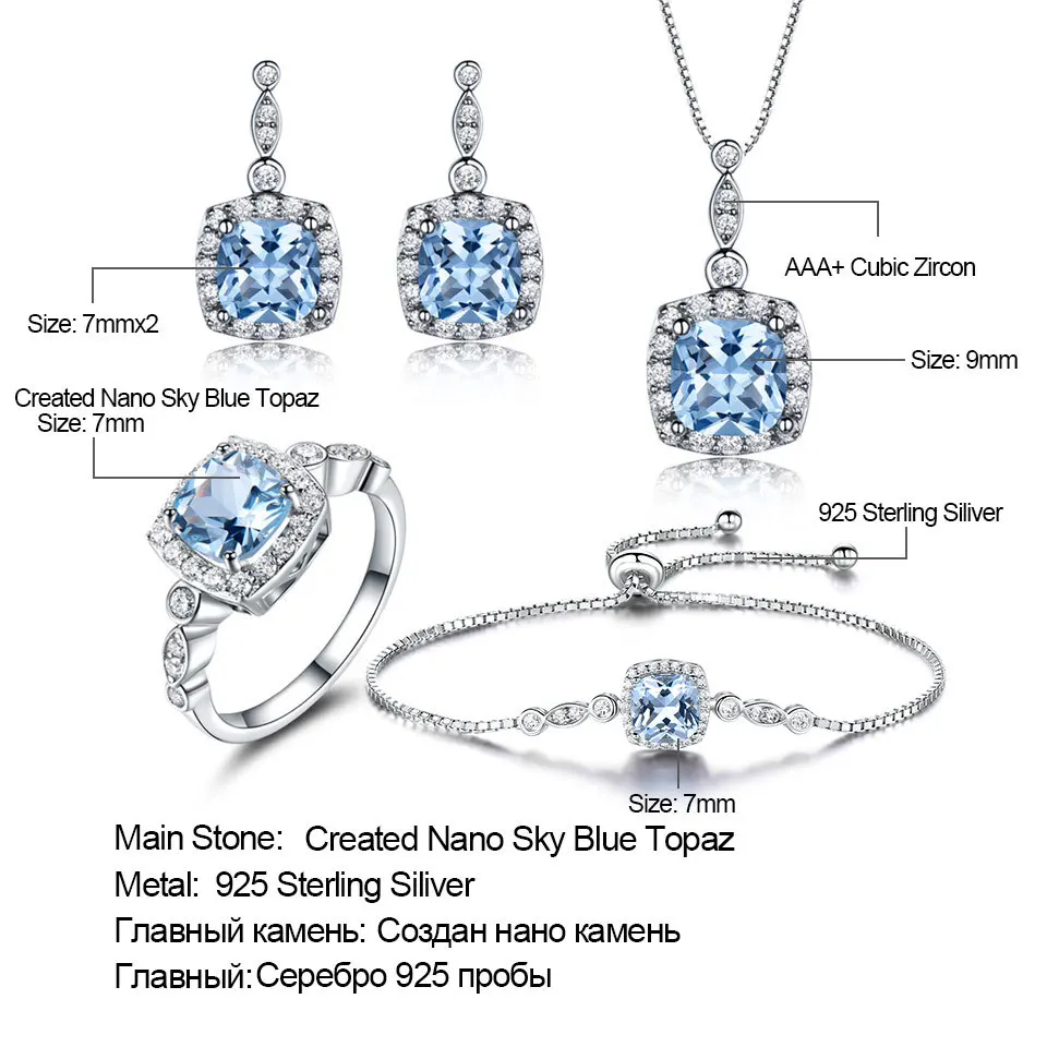 TBCYD Blue Topaz Fashion Jewelry Set For Women S925 Sterling Silver Diamond Ring Earring Bracelet Necklace Party Fine Jewelry