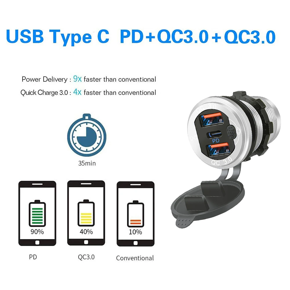 Car Charger QC 3.0 Aluminium 3 Port
